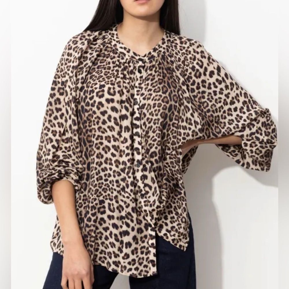 Dixie Leopard Print Flowy Brown & Tan Top(Size Small)